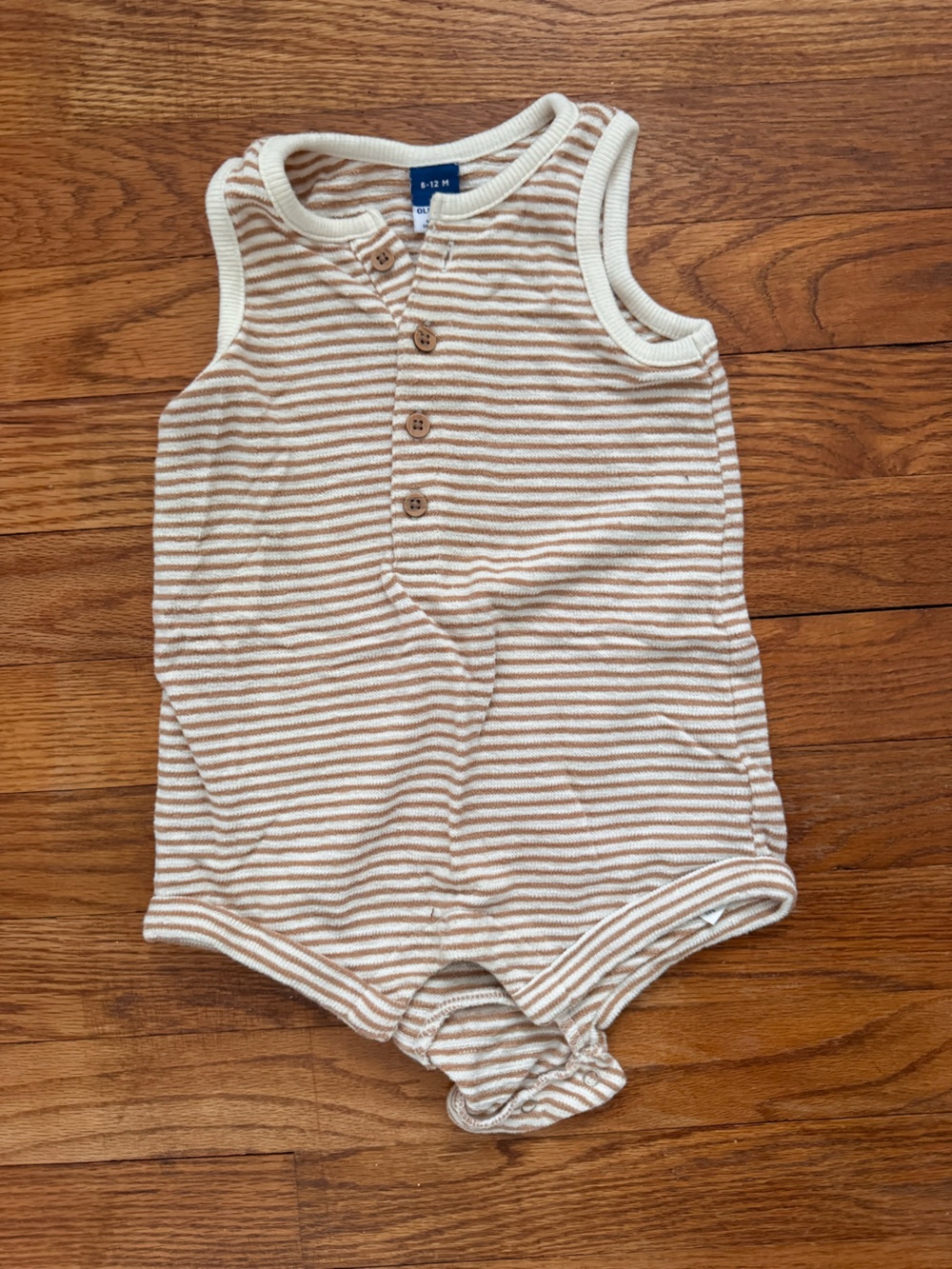 Old Navy Cream & Beige Striped Tank Romper